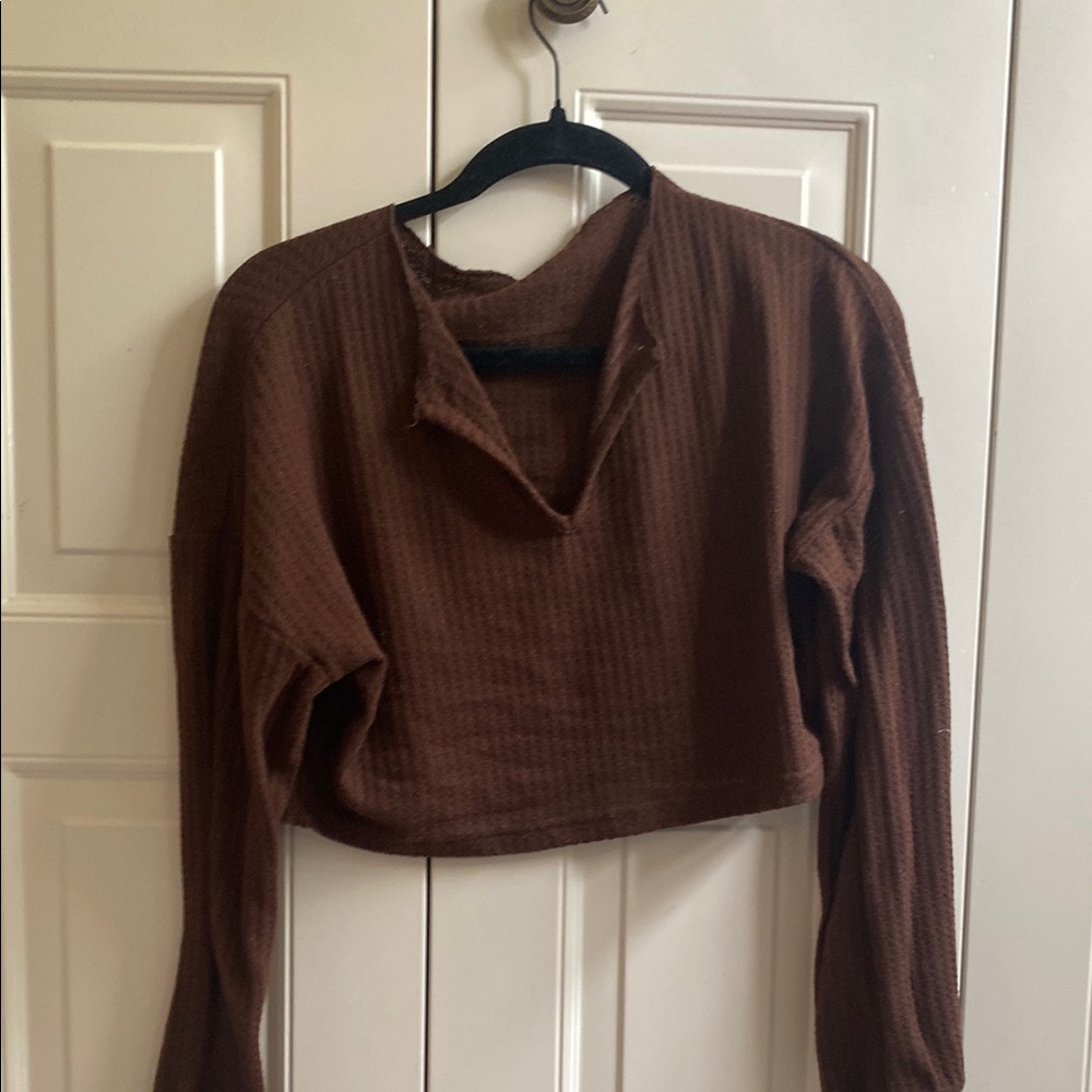 Brown Waffle Long Sleeve, Cropped